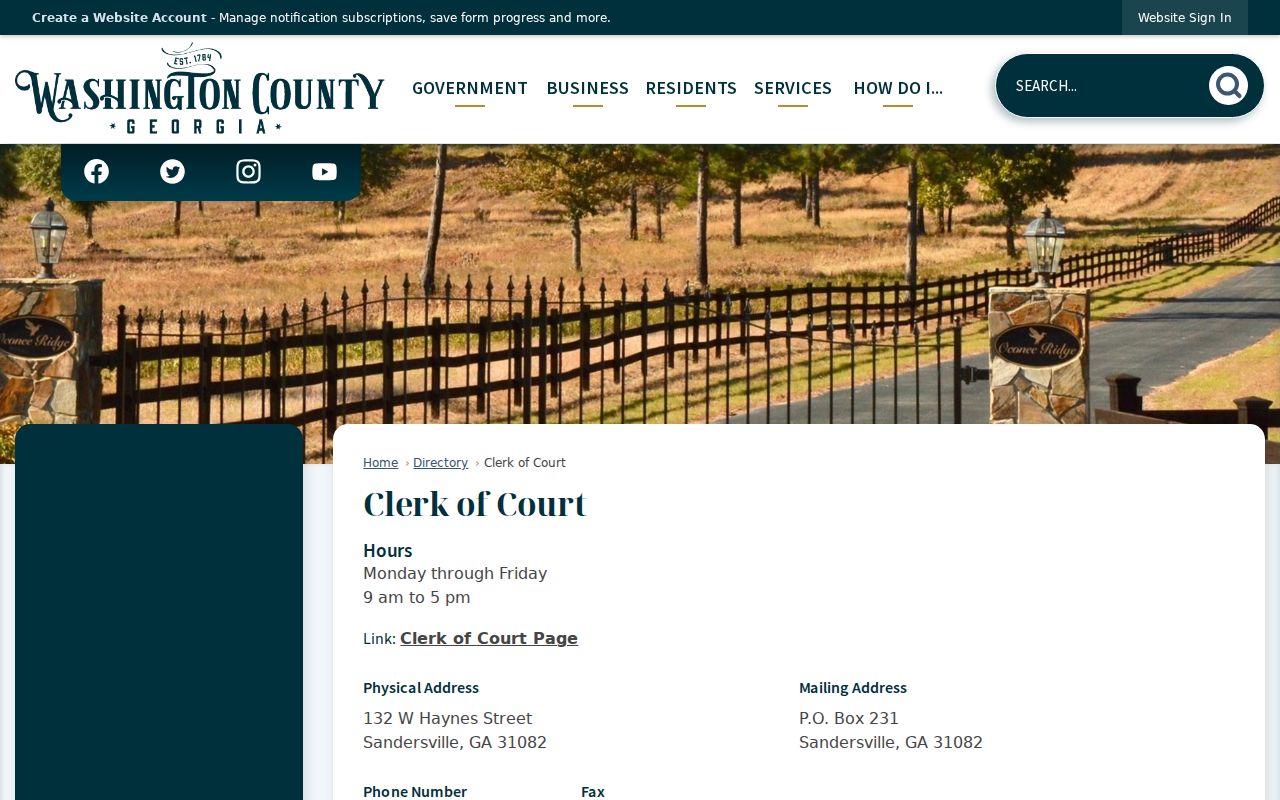 Washington County Clerk directory and court record contact extensions