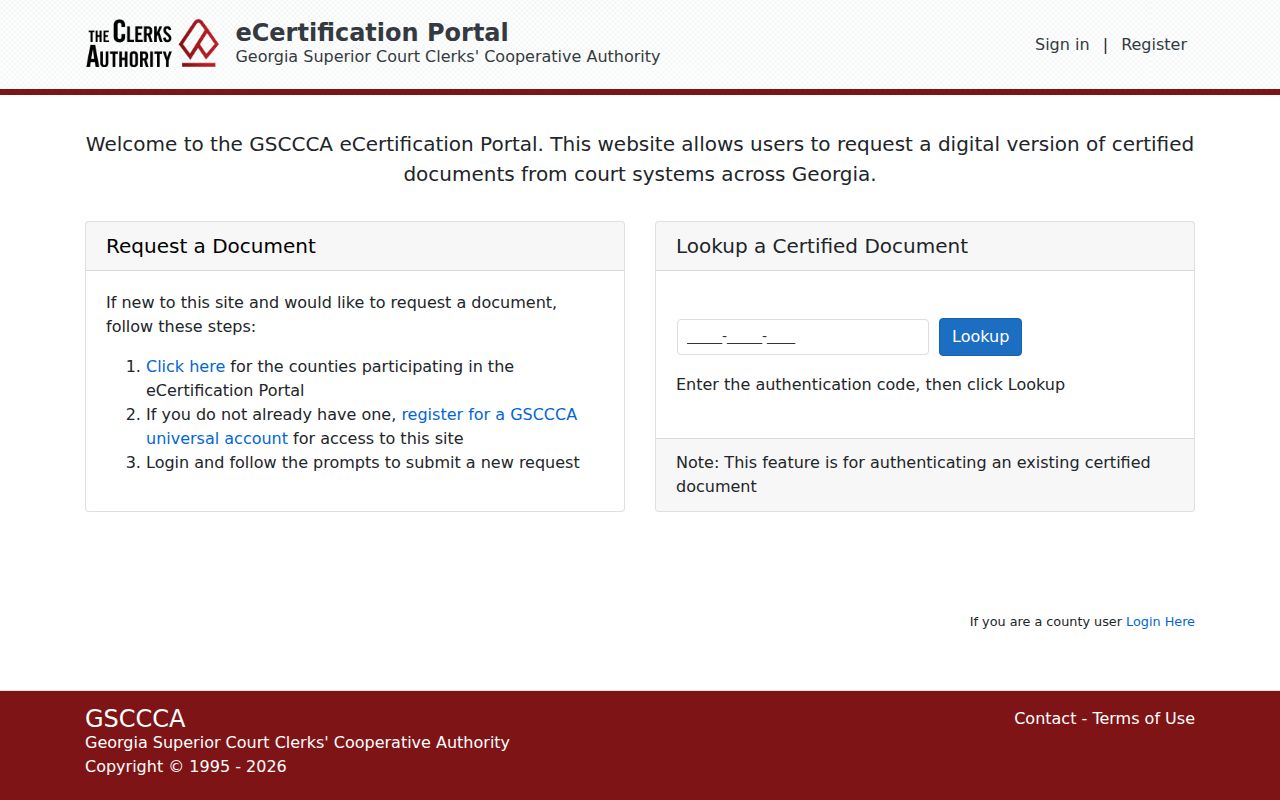GSCCCA eCertification request and authentication portal