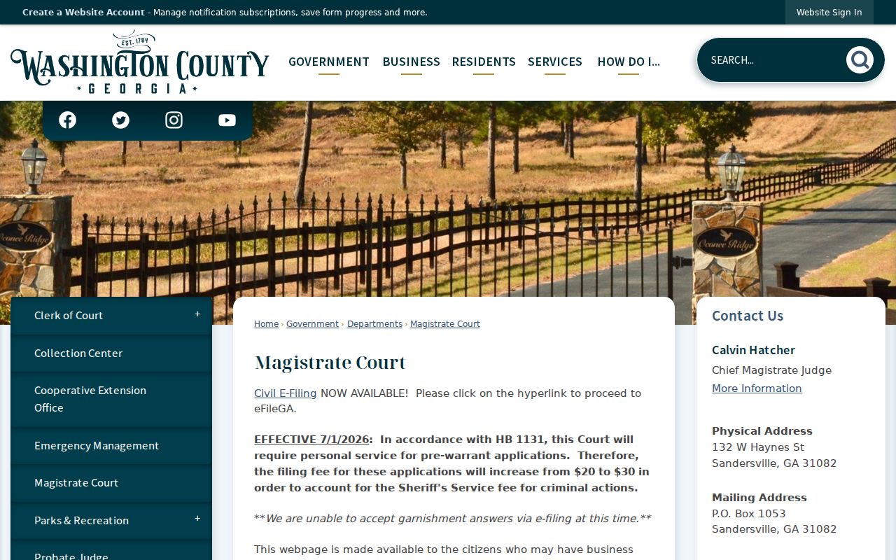 Washington County court docket Magistrate Court page