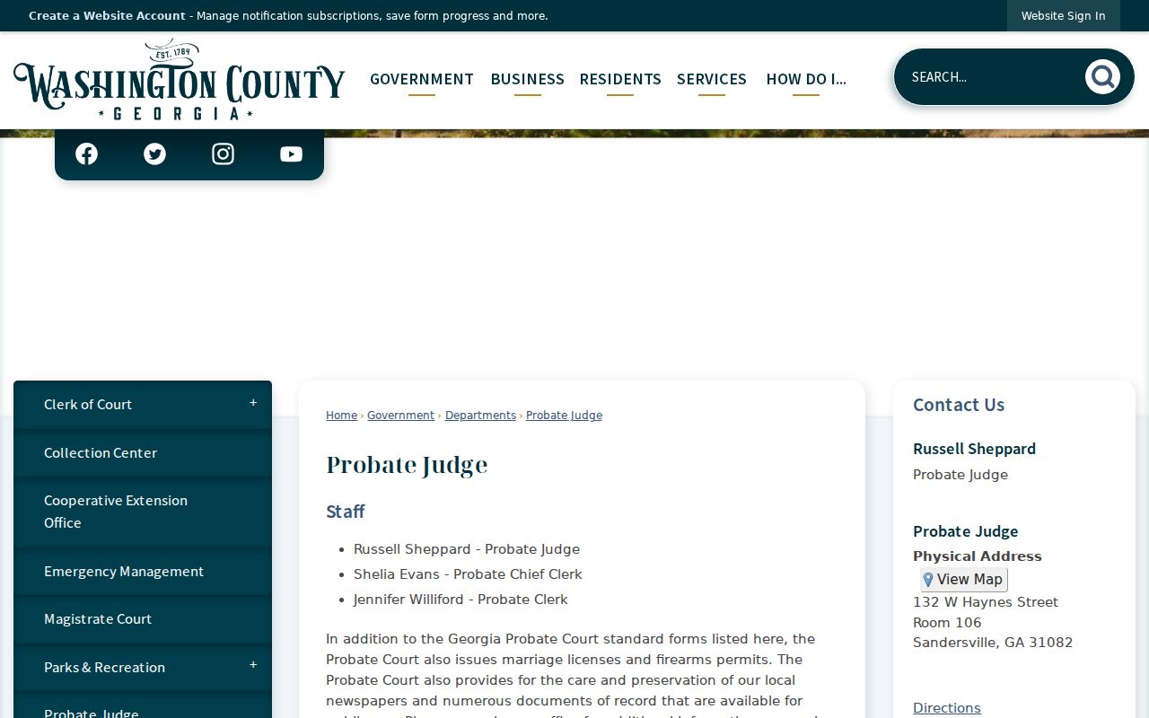 Washington County court docket Probate Court page
