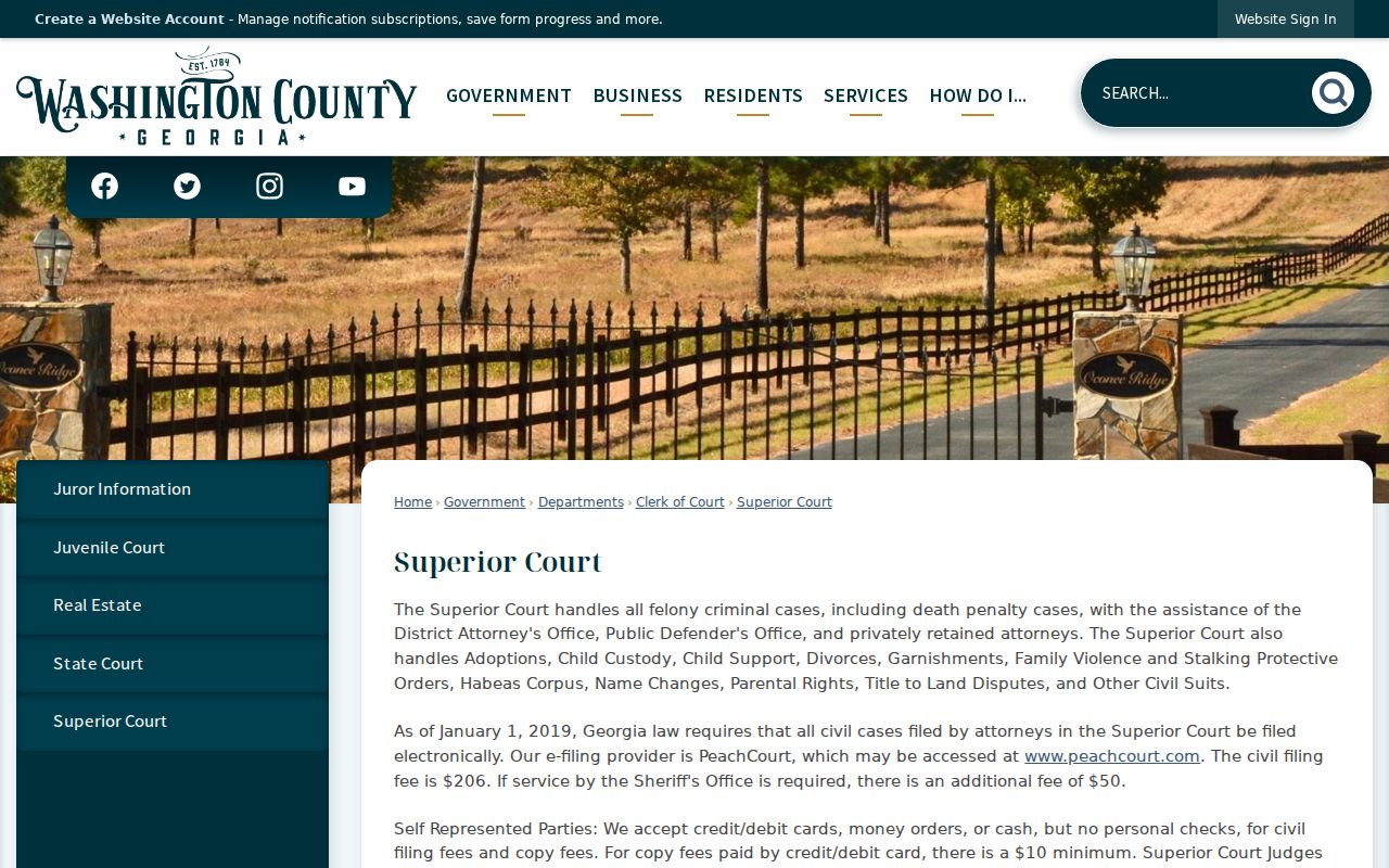 Washington County court docket Superior Court page